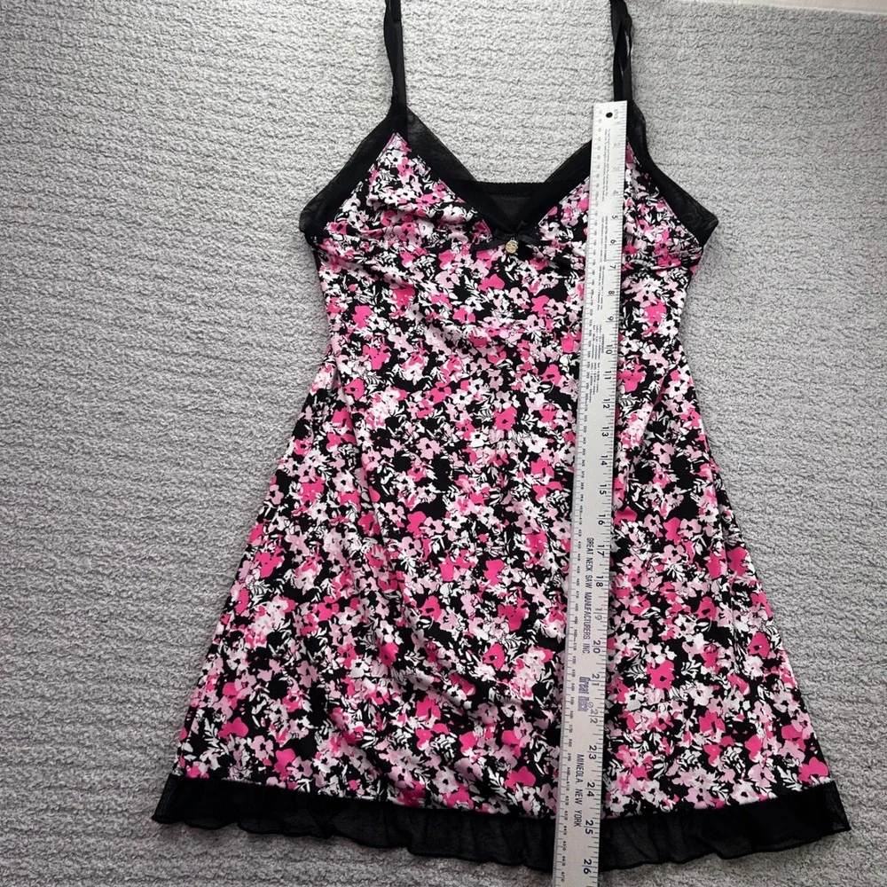 Jessica Simpson Floral Chemise Pink Black Mesh Slip Medium Coquette Y2K Dainty